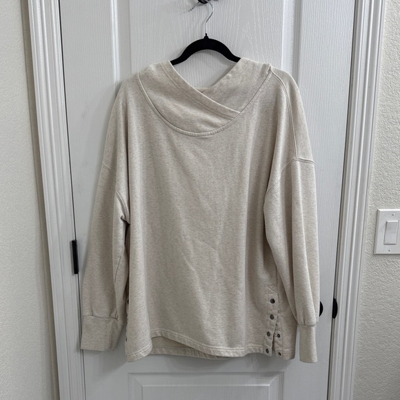 Anthropologie Daily Practice Cross Collar Hoodie Cream Women’s XL - Picture 2 of 7
